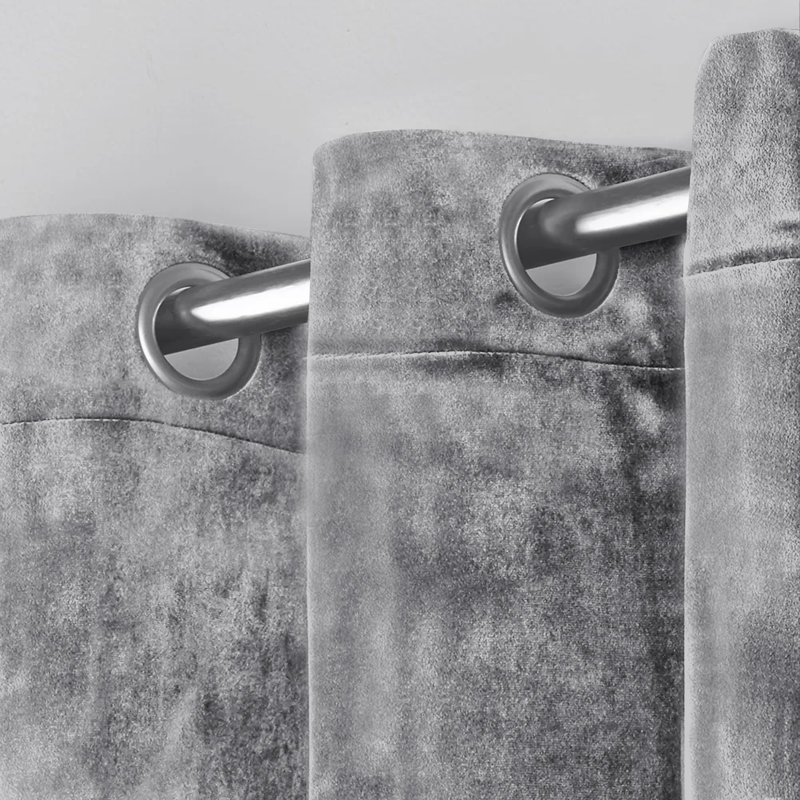 Pownal Crushed Velvet Eyelet Sheer Living Room Curtains, 228 x 228cm, Grey