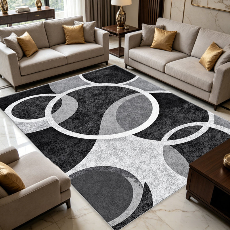 Black Grey Circle carpet-easy to clean, machine-washable, soft and comfortable; suitable for door mats, kitchens, living rooms, bedrooms, corridors, and laundry areas. Easy to clean, durable carpet for home decoration.