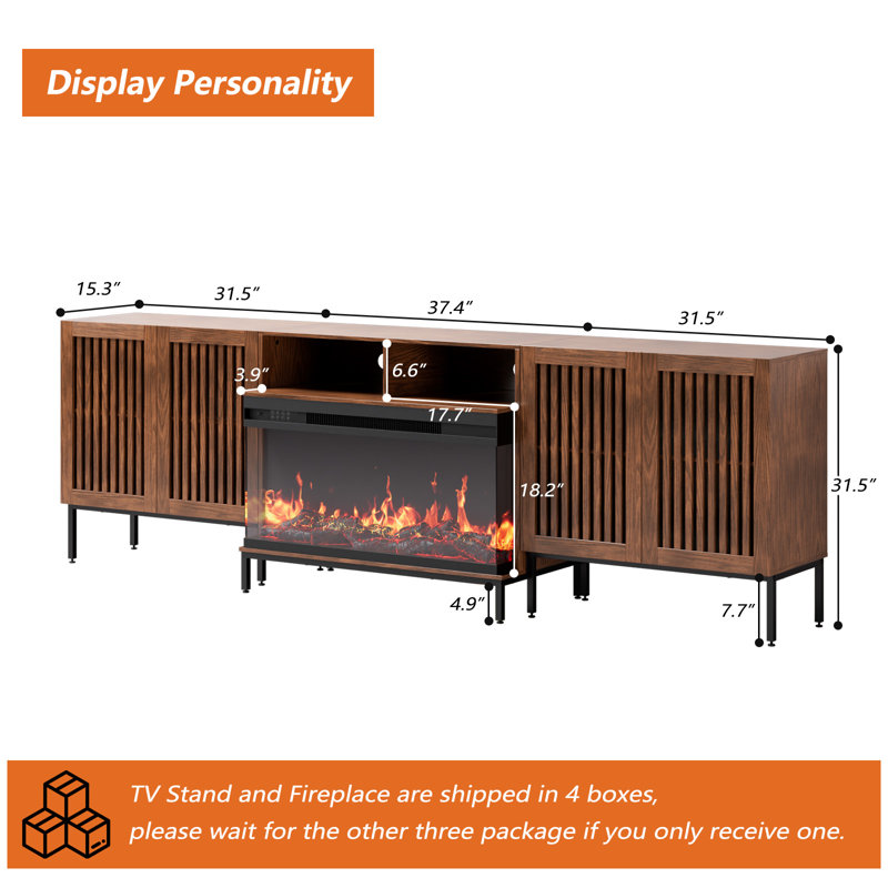 3-sided Glass Farmhouse Fireplace Tv Stand For Tvs Up To 100 Inch, Entertainment Center With 36" Electric Fireplace,brown Tv Console With Storage Cabinets For Living Room