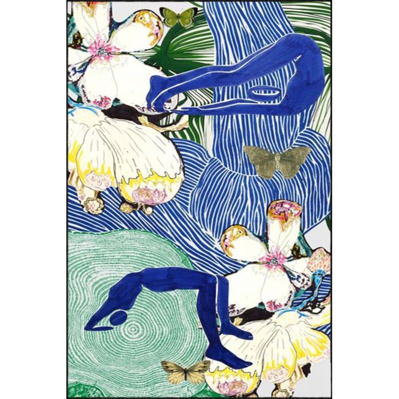 Tapis décoratif à motif floral forêt lavable à la machine, Sous-tapis carré 3 pi 3 po inclus