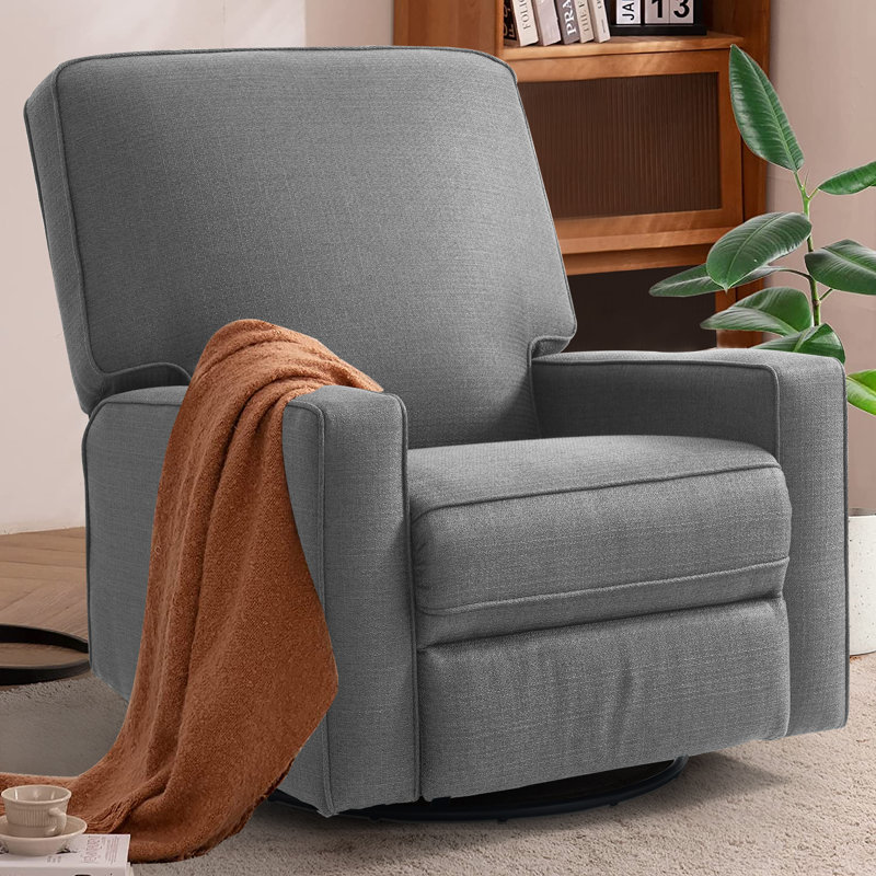 33" W Upholstered 360 Degree Swivel Rocker Recliner Glider Chairs Nursery for Living Room, Dark Gray