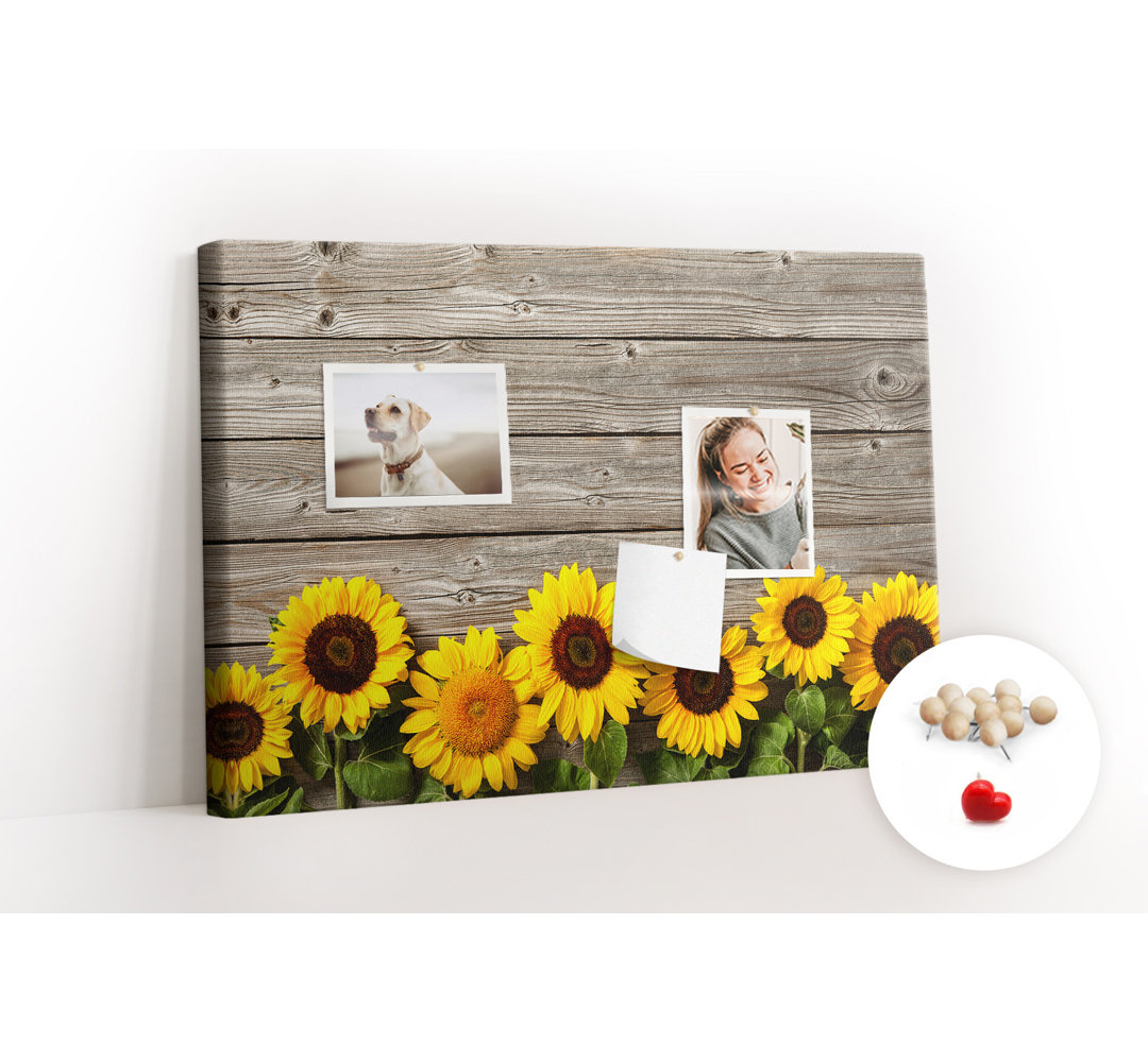 Wall Mounted cork board with print wall art notice boards home office bulletin board ideas Sunflowers