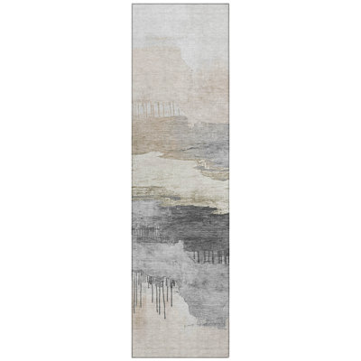 Machine Washable Indoor/Outdoor Xhevrie Ivory Rug