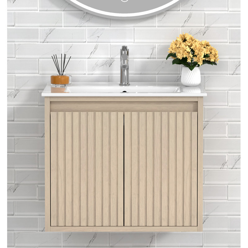 Meuble-lavabo simple mural 24 po avec comptoir en porcelaine et lavabo Mena, pré-assemblé, 24"