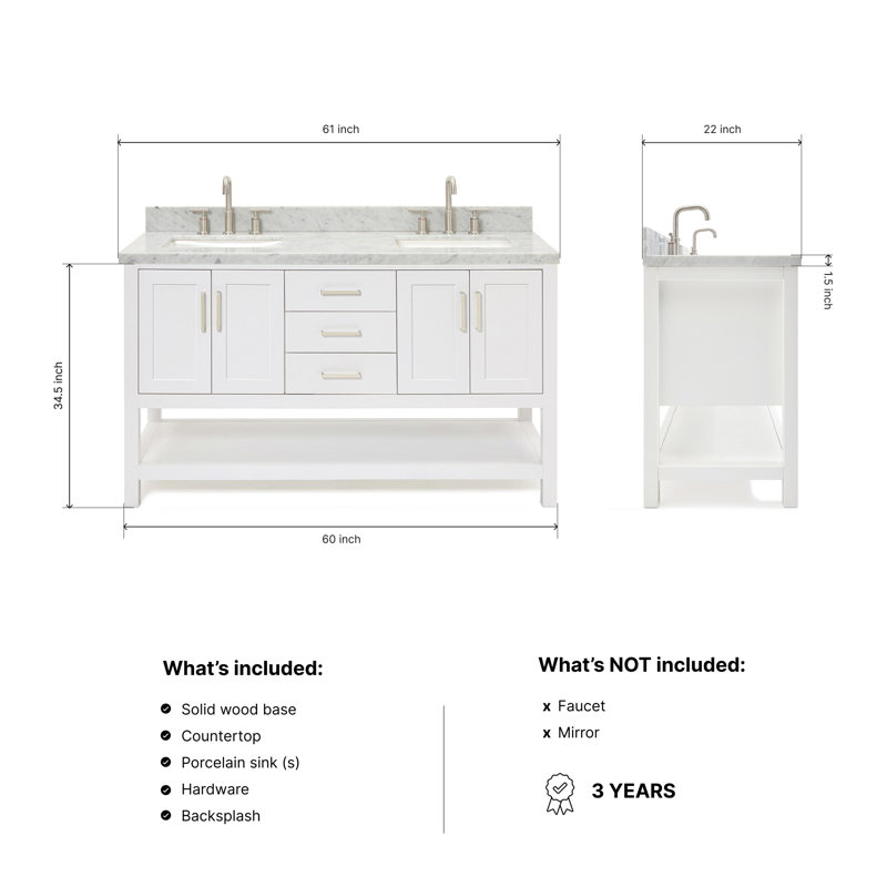 Magnolia Bath Vanity Oval Basin, White, Carrara White Marble, Rectangle 