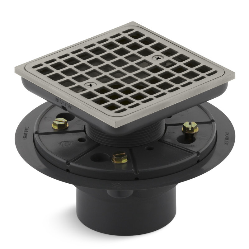 Clearflo Square Design Tile-In Shower Drain with Reversible Collar, 2" and 3" PVC Connection, Vibrant Brushed Nickel