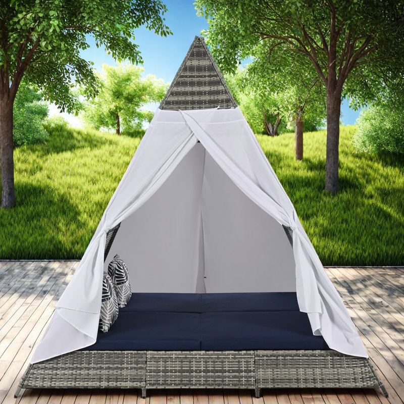 Asenet Sunbed With Colourful Pillows, Tent Shape, Versatile Curtain And Adjustable Feet