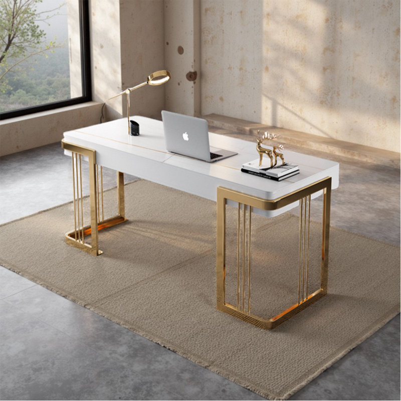 Bureau en pierre frittée de style lumière pâle, Blanc, H 30,31 po x l 55,12 po x P 23,62 po