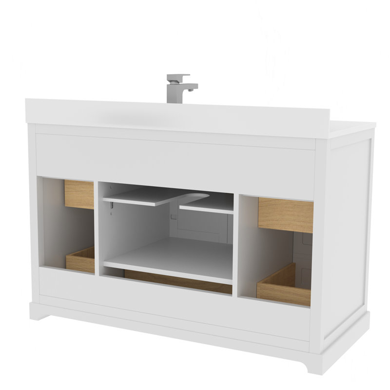 Maya 48'' White Pinewood Bathroom Vanity Base with Drawers