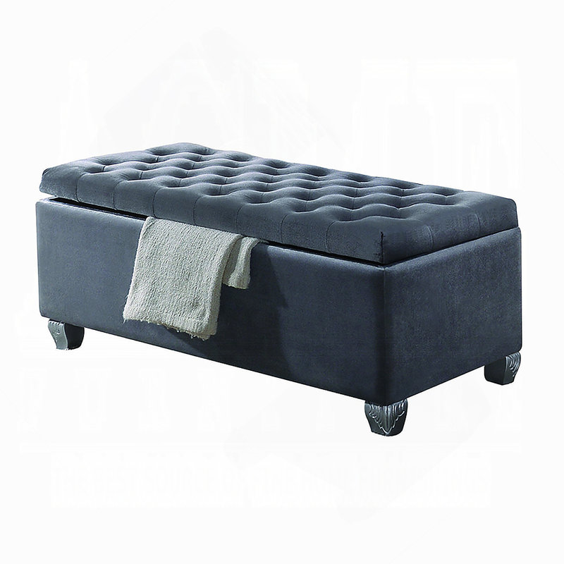 Gray Fabric Bench W/Storage