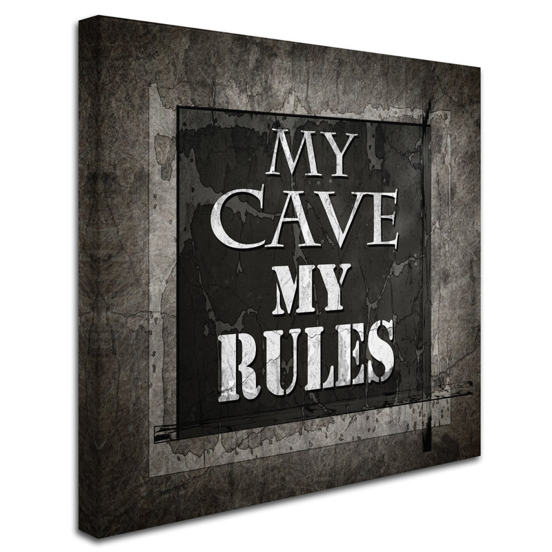 « welcome to man cave my rules », art textuel sur toile tendue, H 14 po x l 14 po x P 2 po