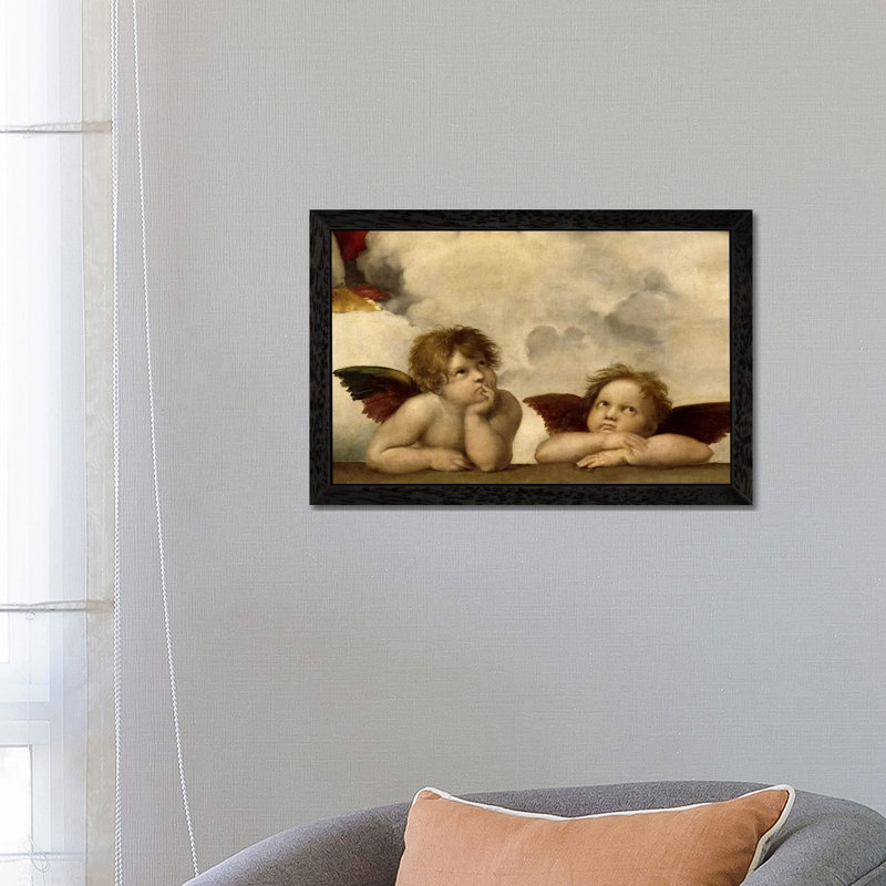 The Two Angels by Raphael - Floater Frame Painting on Canvas, 101.6 cm H x 66.04 cm W, Black