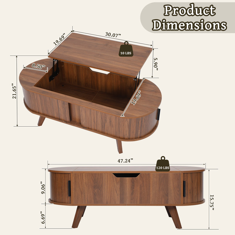 Table basse à plateau relevable Sereen, Brun