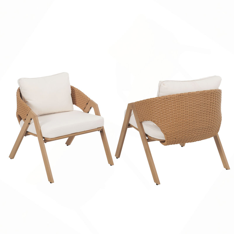 Chaise de patio avec coussins (ensemble de 2), Blanc, Teck
