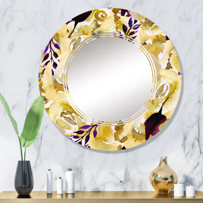 Miroir mural rond jaune et mauve
