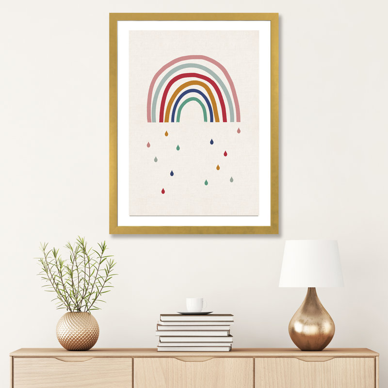 Décoration murale pleure arc-en-ciel pour enfants, H 24 po x l 16 po x P 1 po, Papier encadré doré