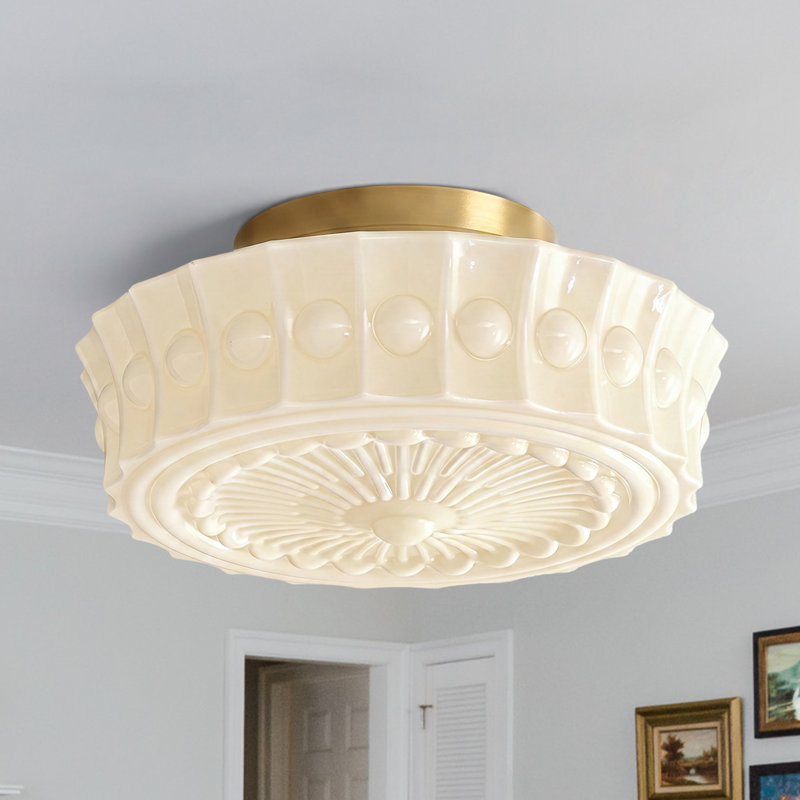 Plafonnier semi-encastré Milk Glass, White