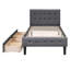 Lit plateforme simple tapissier avec 2 tiroirs en tissu gris - Structure, surface de sommeil confortable, pas de sommier tapissier, taille facile à installer et panneau de particules, revêtement en lin élégant, à assembler