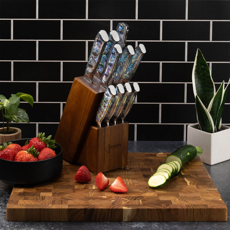 Senken Knives 11-Piece Damascus Knife Block Set with Abalone Shell Handle - 67-Layer Japanese Steel