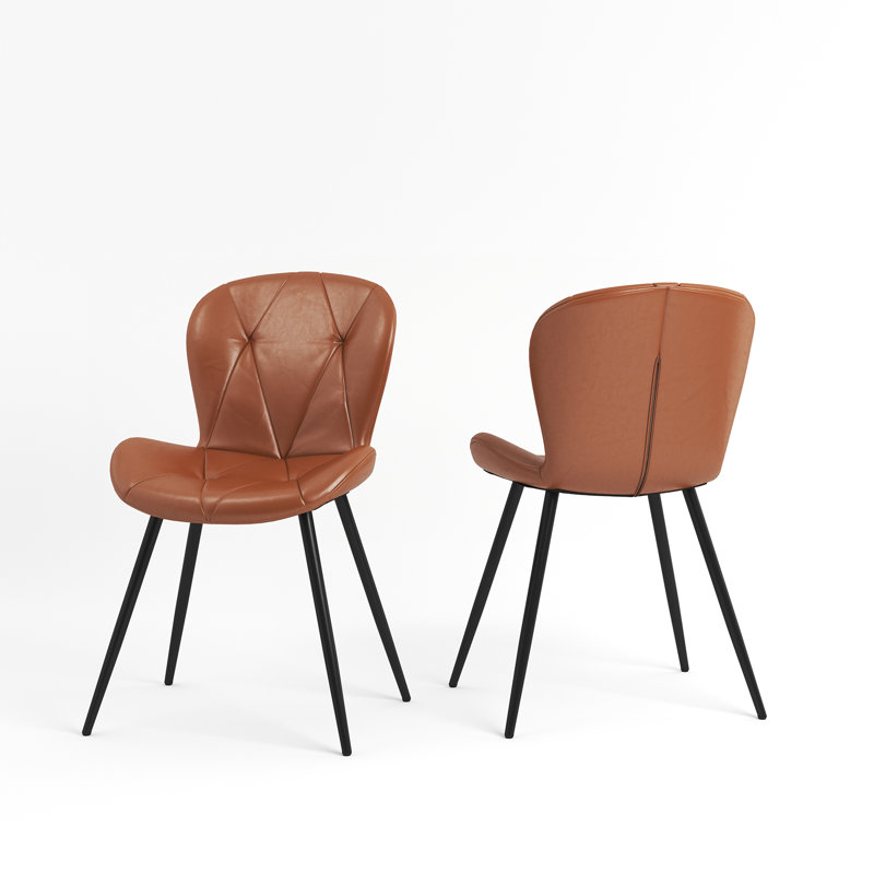 Chaise de salle à manger moderne rembourrée en cuir (ensemble de 2), Brun