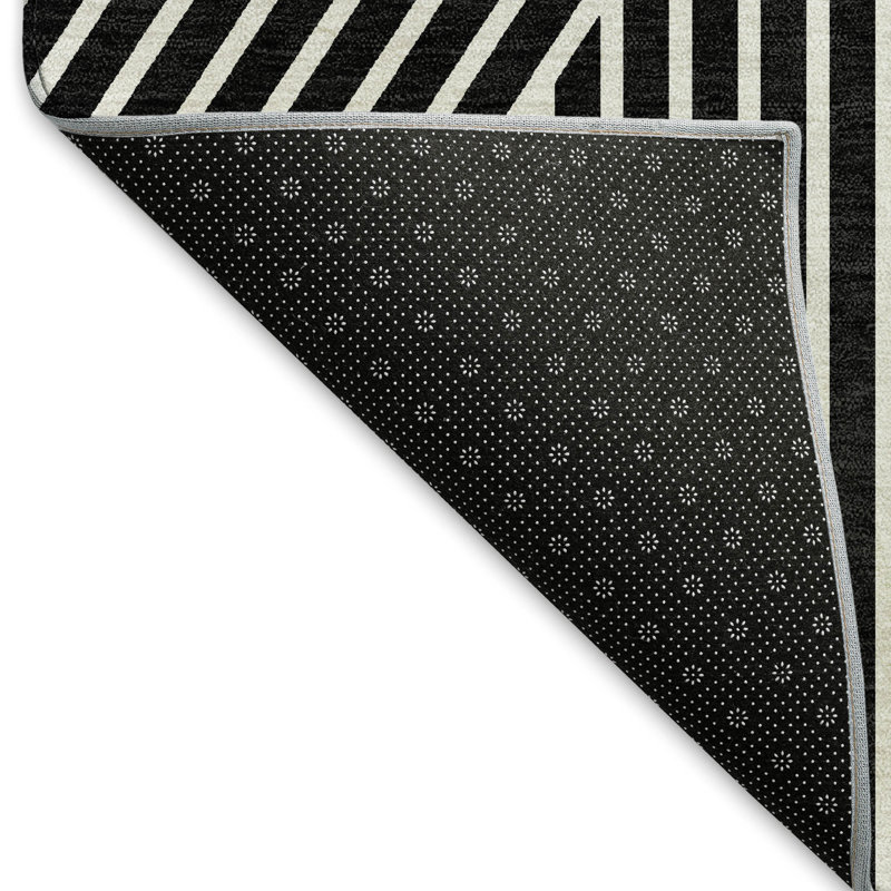 Premium Machine Washable Prisco Black Rug, Round 8'