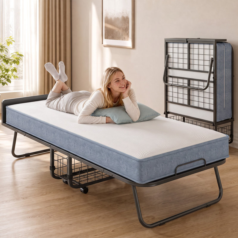 Lit simple escamotable avec matelas en mousse de 5 pouces