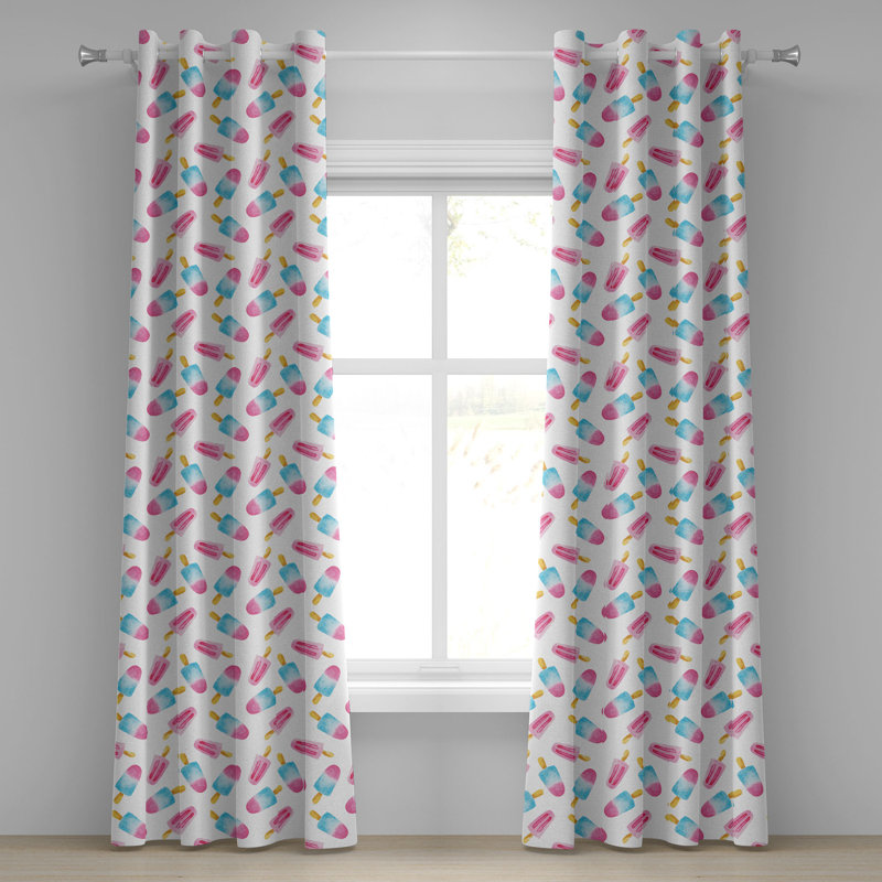 Rideau à œillets décoratifs à 2 panneaux Ice Cream, 50 po, jaune terre / bleu pâle, L 50 po x L 108 po