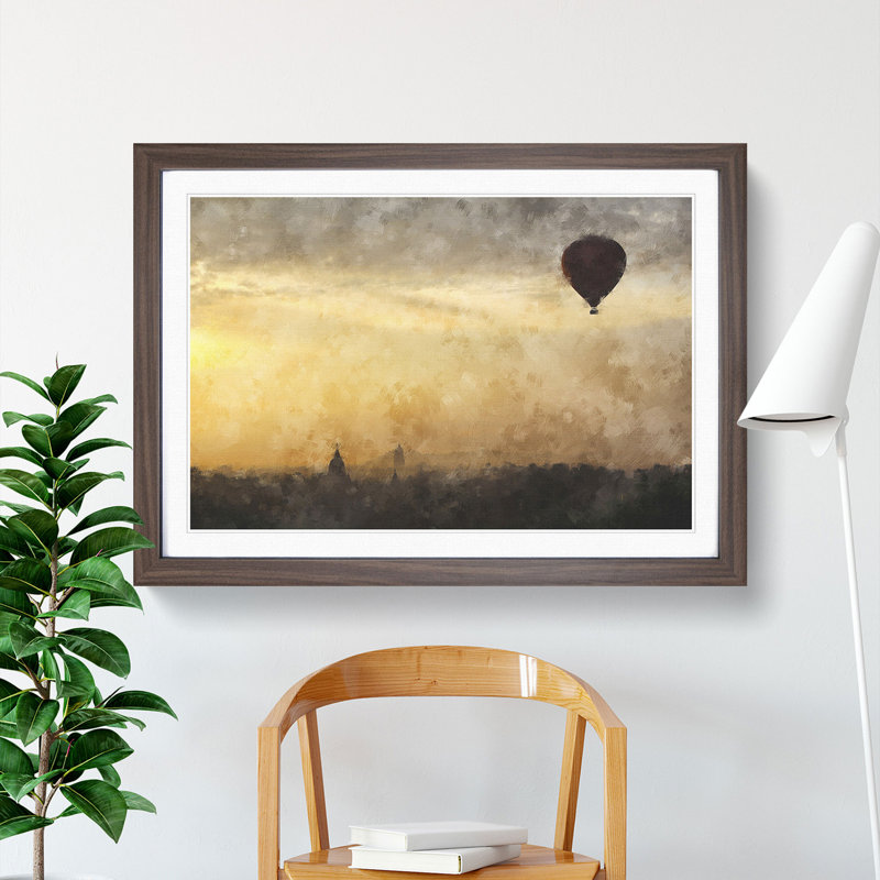 Hot Air Balloon Vol.2 - Picture Frame Painting, 27cm H x 36cm W x 2cm D, Walnut Framed