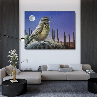 Art sur toile tendue Alcott Hill® Vest, Chris Gallery, «Saguaro Cactus Wren» par Moonlight