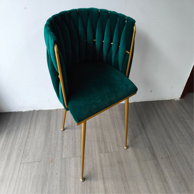Ensemble de 2 chaises de salle à manger Modern Velvet, chaise de salle à manger rembourrée tissée avec pieds en métal doré