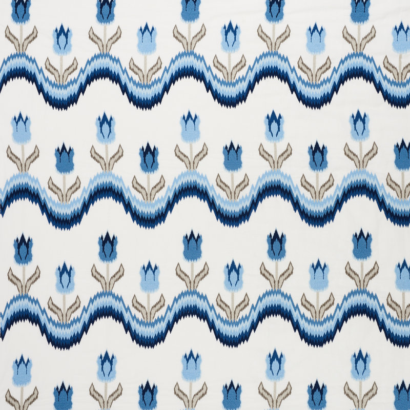 Tulip Flamestitch Embroidery Fabric, Blue