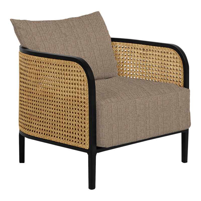 Havana Lounge Chair - Black/Natural Cane, Black, No welt/Standard fill, Perigold Caper Linen