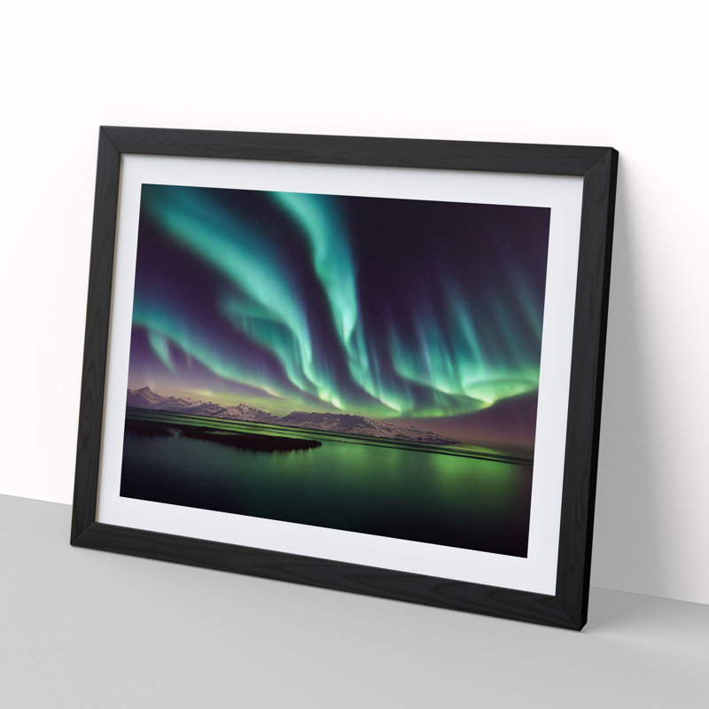 Aurora Borealis View - Single Picture Frame Print, Black , 46cm H x 64cm W
