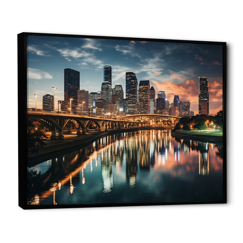 Horizons de Houston II - art mural Houston, H 16 po x l 32 po x P 1 po, Cadre flottant noir
