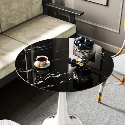 Plateau de table rond en verre trempé Marble Design, protecteur de table noir épais de 8 mm, plateau de table de remplacement