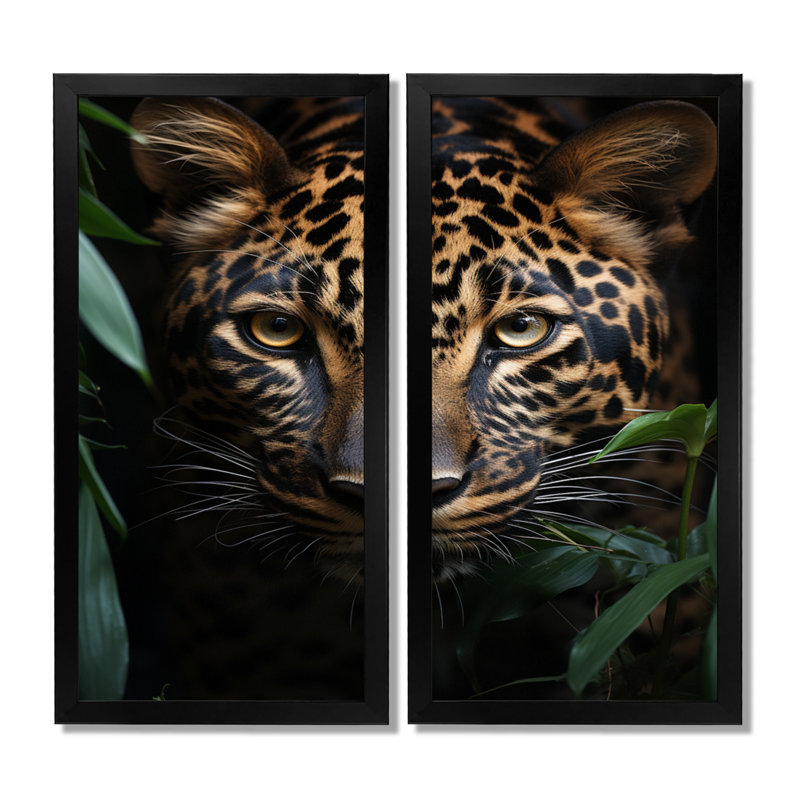 «Leopard Silent Stalk», ensemble de 2 reproductions d'art léopard sur toile, animaux beiges, H 20 po x l 24 po, Noir