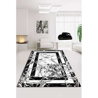 Premium Hall Carpet, Black & White, 39.4 x 78.7 inches | 100% Polyester, 0.2 in Pile Height, Antibacterial, Non-Slip Underside, Machine Washable at 86°F | Durable, Stylish Design for Living Room & Entryway Décor