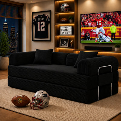 78.7'' Corduroy Convertible Sleeper Sofa Bed, Folding Lounge Couch with Soft Mattress for Living Room and Small Spaces