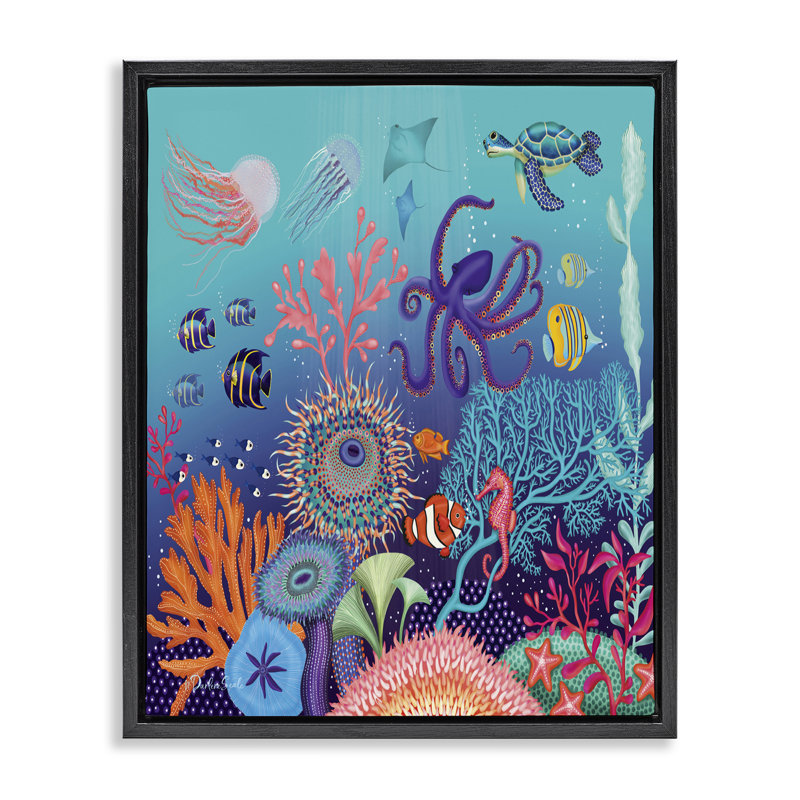  Magical Underwater Reef Canvas Wall Art by Darlene Seale, Cadre flottant noir de jais, H 21 po x l 17 po