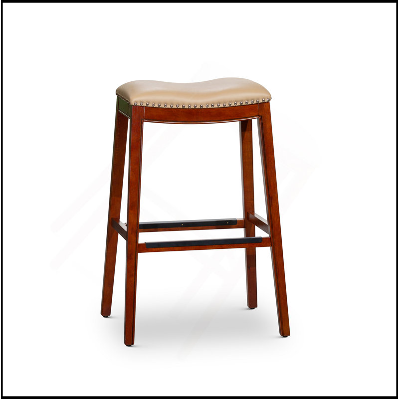 30" Bar Height Saddle Stool,  Leather Seat, Natural, Natural
