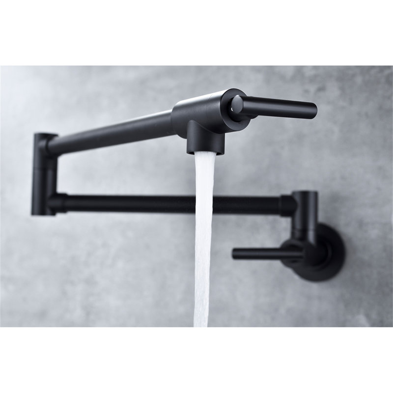Wall Mount Folding Kitchen Pot Filler Faucet, Matte Black