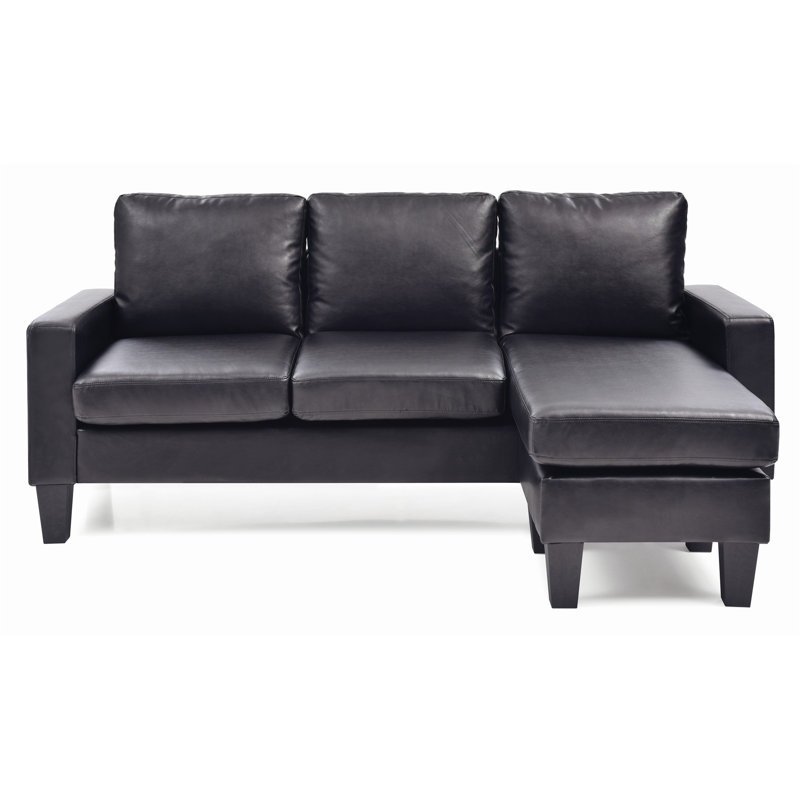 Canapé modulaire en cuir 2 pièces Vegan, Similicuir noir, Orienté à droite