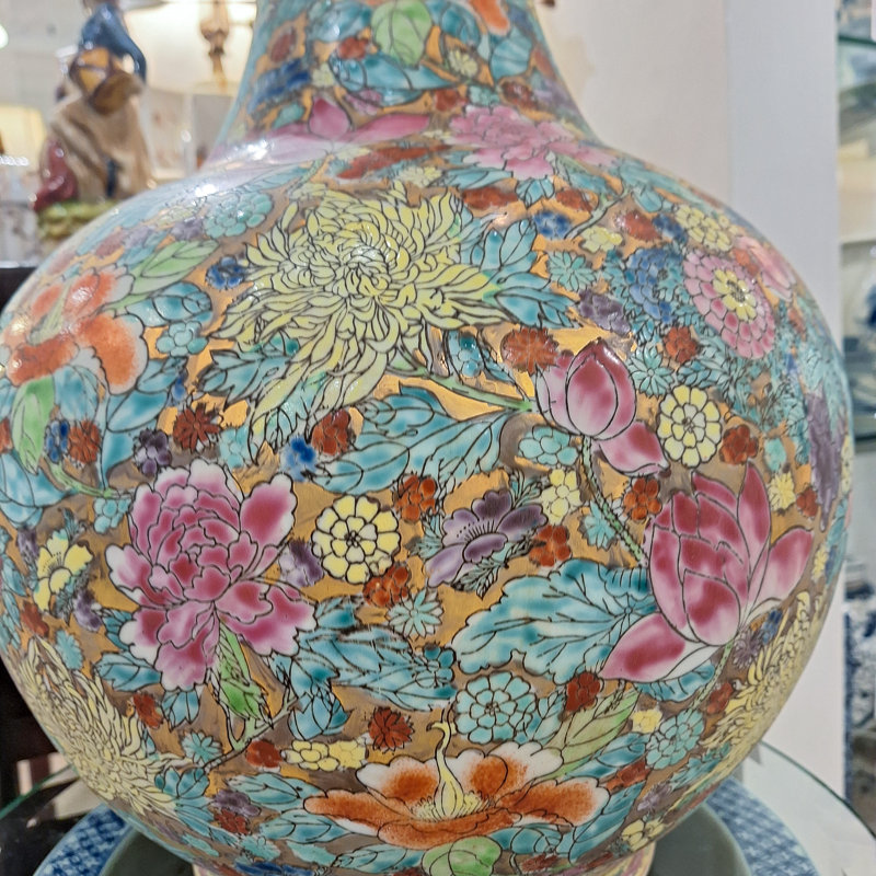 Famille Rose Floral Ball Vase