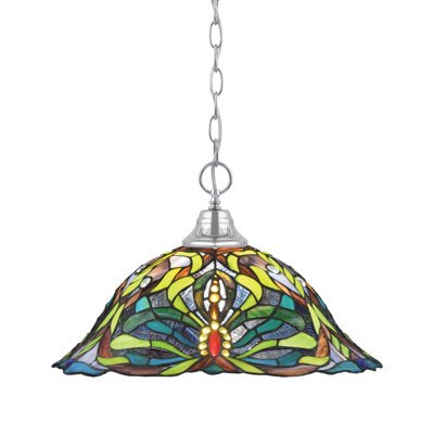 Chain Hung Pendant With 19" Kaleidoscope Art Glass