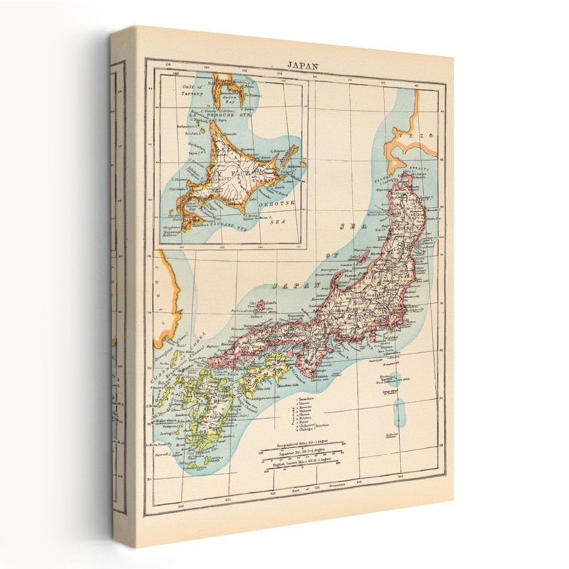 Carte du Japon - Carte d'Asie - Cartographie asiatique, H 24 po x l 16 po