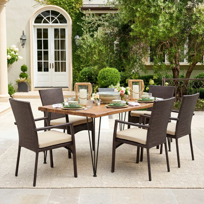 Ensemble repas 7 pièces avec coussins patio Devair