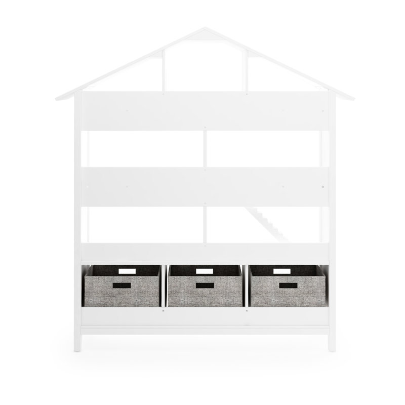 Creamy White Wooden Kids Dollhouse Bookcase with Storage Bins