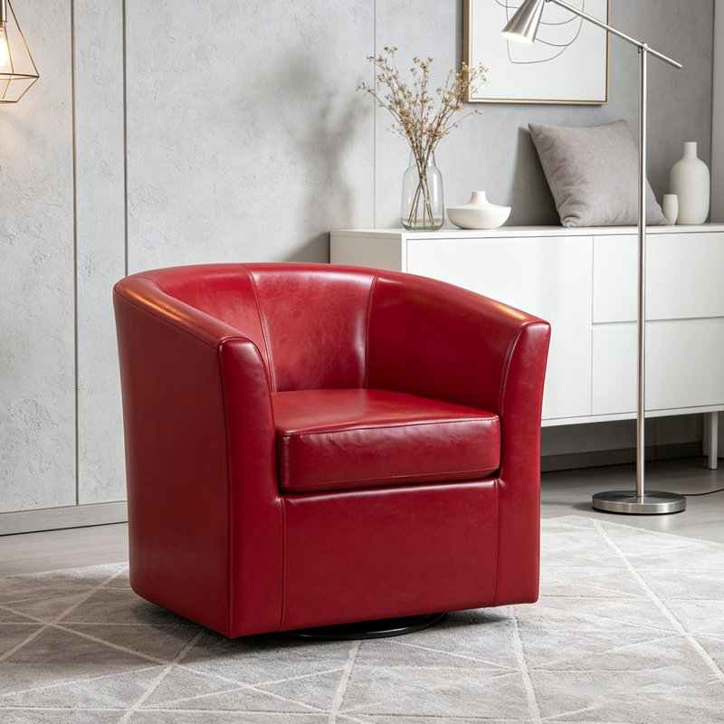 Fauteuil demi-tonneau pivotant en similicuir, Red