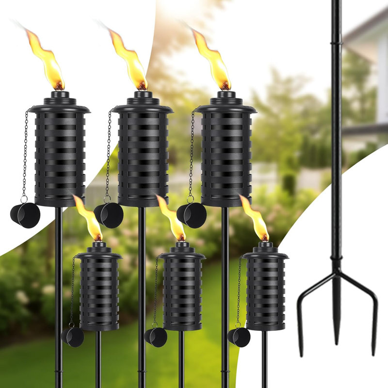 Paquet de 6 torches de jardin à citronnelle noires - métal 16 oz