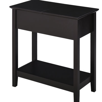 Flip Top Side Table In Dark Coffee, Storage Cabinet & Bottom Shelf, Retro Elegant For Veranda Study Room